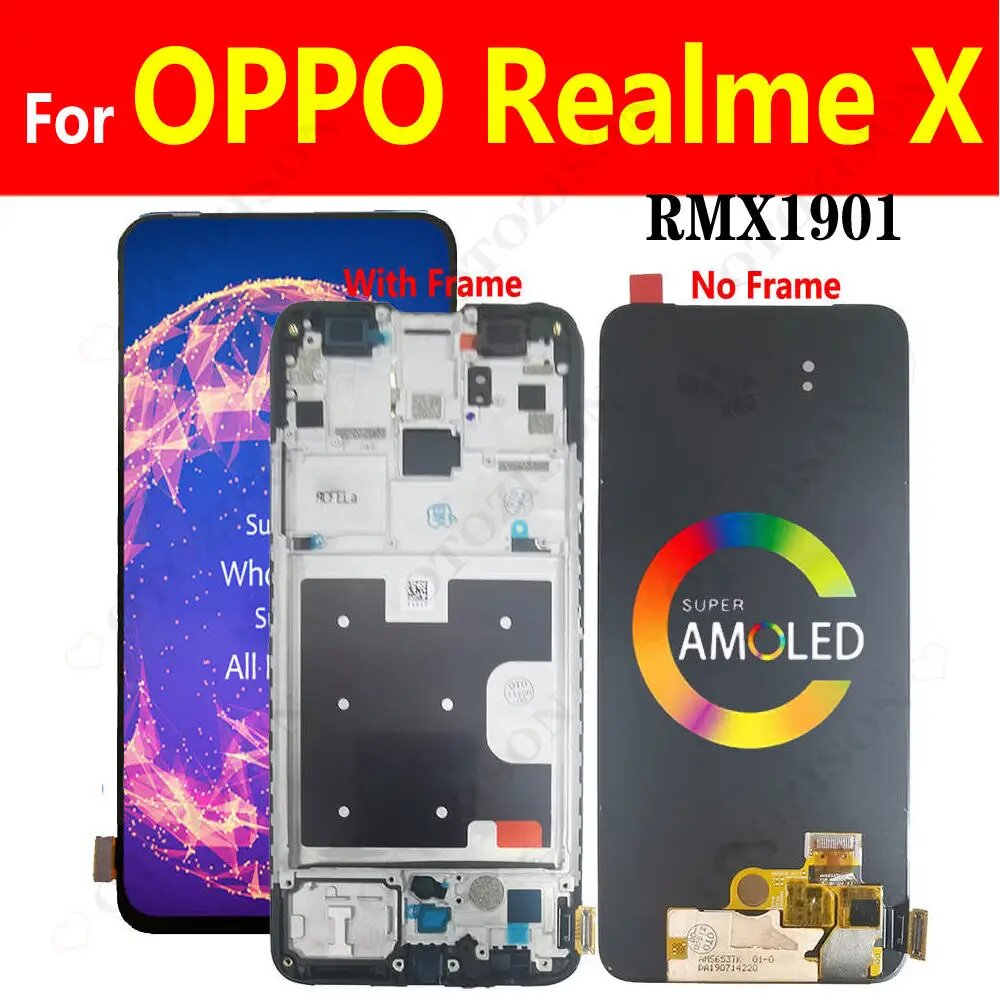 ЖК-дисплей 6,53 дюйма для OPPO Realme X с рамкой RMX1901, ЖК-дисплей с сенсорным экраном и дигитайзером в сборе, сменный дисплей RealmeX
