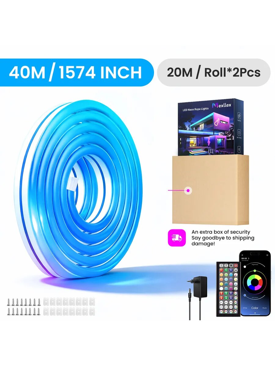 Светодиодная Лента 40 Метров RGB 24 В 3535-2400 LED, IP67 Bluetooth-управление — фото 1