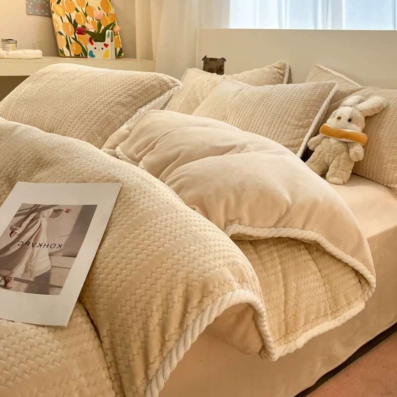 Комплект постельного белья Yalu Milk Velvet из четырех предметов, утолщенный и теплый жаккардовый комплект из