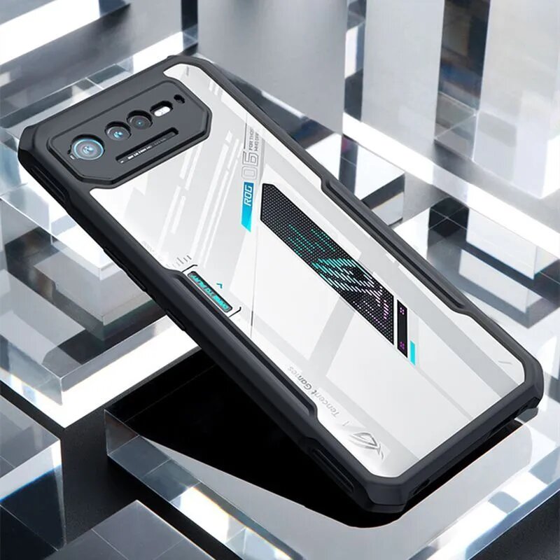 Чехол накладка для ASUS ROG Phone 6 / Phone 6D из силикона c прозрачной пластиковой задней стенкой с черной окаемкой, Черный