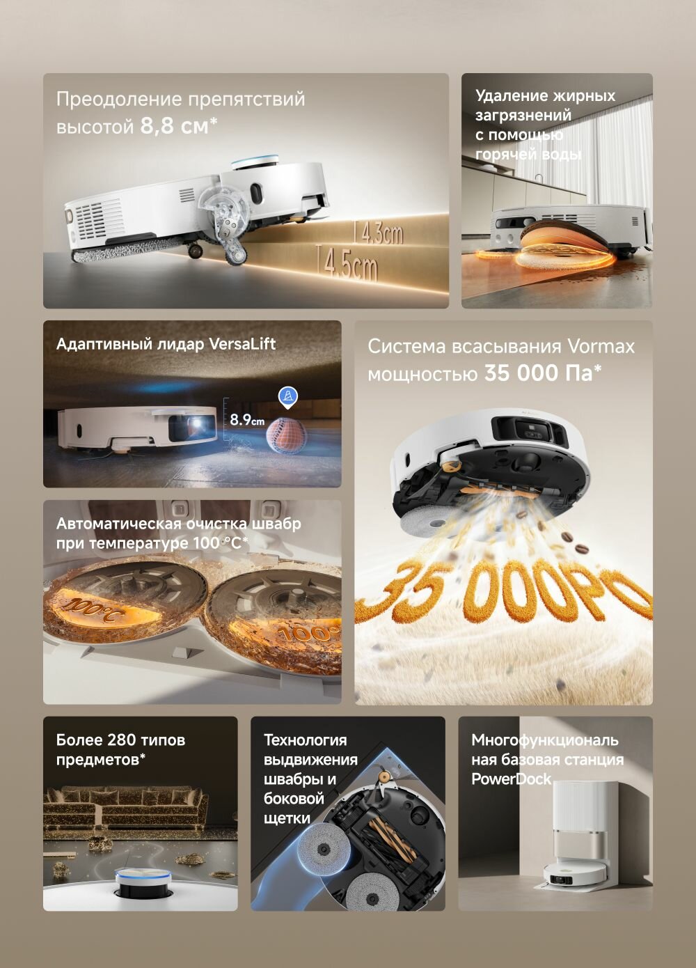Робот-пылесос Dreame L60 Pro Ultra для сухой и влажной уборки до 220 мин, 35000 Па, тонкий корпус 8.9 см, Алиса, белый — фото 1