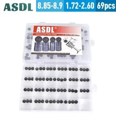 Подушечки клапанов мотоцикла ASDL 8.85-8.9x1.72-2.6 мм, 69 шт