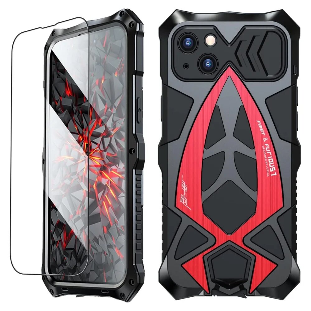 Противоударный металлический чехол-броня для Красный, With Retail Box, Black Red, For iPhone 16e
