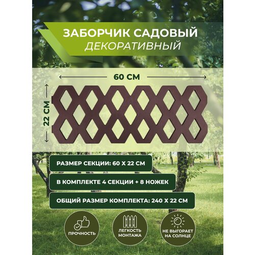 фото Забор декоративный для сада, для клумбы, клумба, 240х30 см, пластик, шоколадный poisk