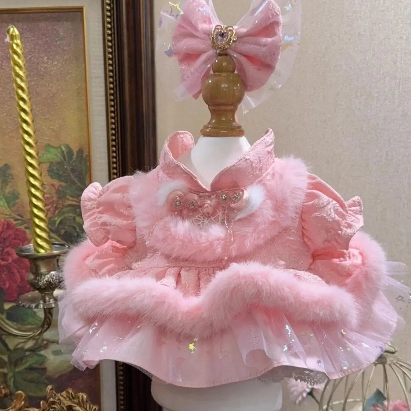 Розовое платье для куклы реборн 50-55 см 17cm labubu