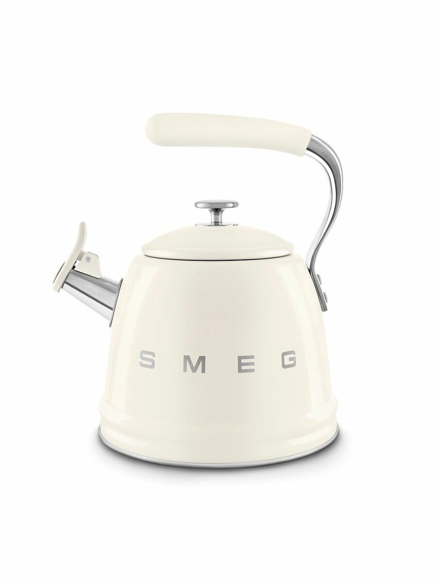Чайник со свистком SMEG WKF01CR, 2.3 л, кремовый с глянцевой отделкой, в стиле 50-х