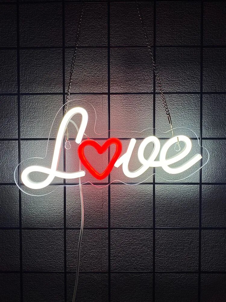 Неоновая вывеска LOVE LED, подходит для вечеринок, декора комнаты для девочек и украшения стола (белый и красный дизайн в форме сердца)