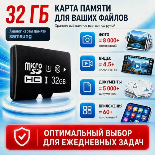Изображение товара Карта памяти microSDHC 32 ГБ Class 10, V10, A1, UHS-I, R/W 100/10 МБ/с