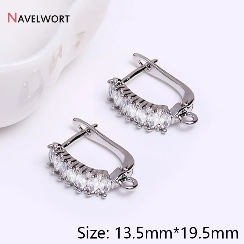 Крючки для сережек NAVELWORT латунь золото 18K с цирконом 2 pairs, Серый, Rhodium plated