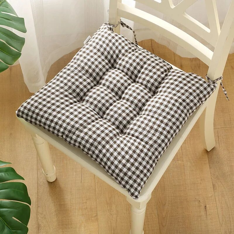 GEALFIS Подушка на стул 30x30 см, 2 шт, хлопок, коричневая клетка