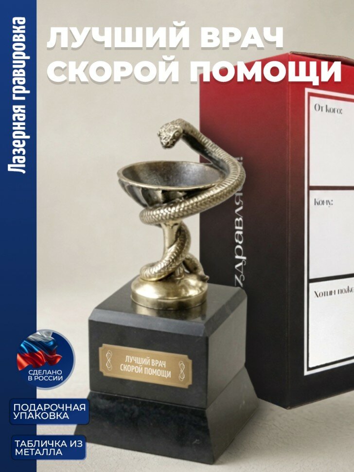 Кубок Врачу "Лучший врач скорой помощи" бронза, змеевик