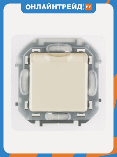 Изображение товара Розетка Legrand INSPIRIA 2К+З IP 44 с откидной крышкой и шторками, немецкий стандарт, 16 А-250 В, Слоновая кость, 673741
