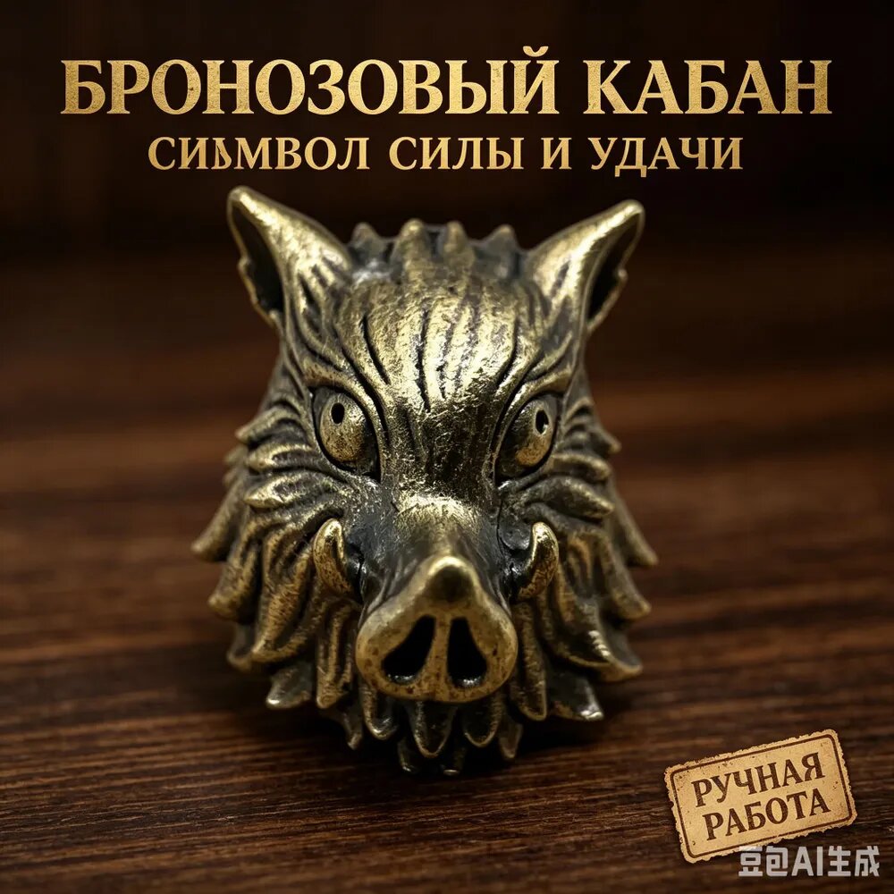 Бусина-амулет "Кабан" из состаренной бронзы / Для темляков, паракорда и браслетов