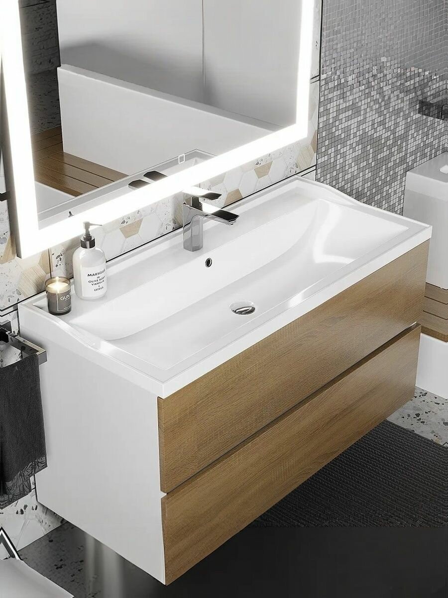 Раковина для ванной Uperwood Family 100х45х17,9 см, белая глянцевая