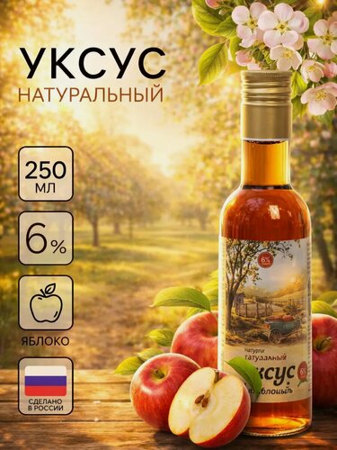 Изображение товара Уксус яблочный СП Мирный , натуральный, содержание уксусной кислоты 6%, 250 мл