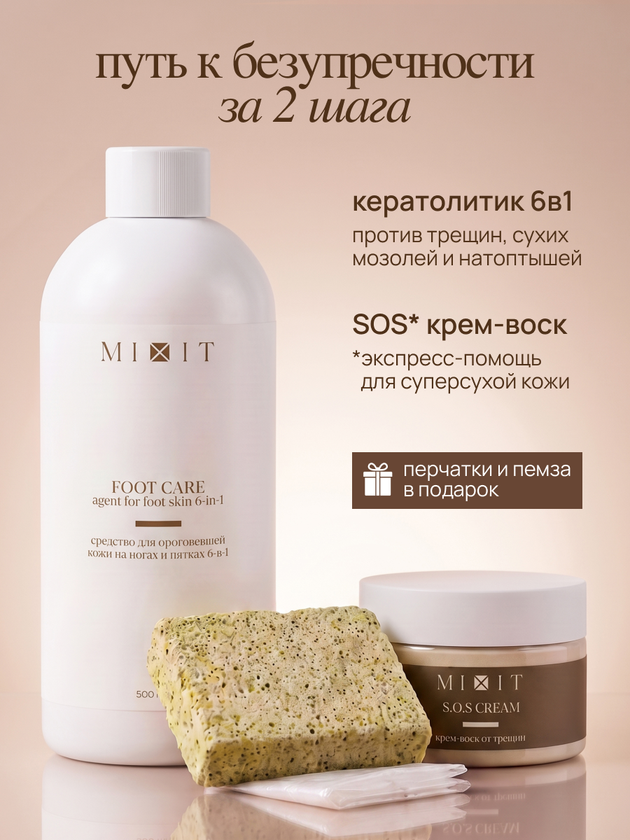 Набор MIXIT FOOT CARE кератолитик и SOS крем-воск для ног от трещин, мозолей и натоптышей — фото 1