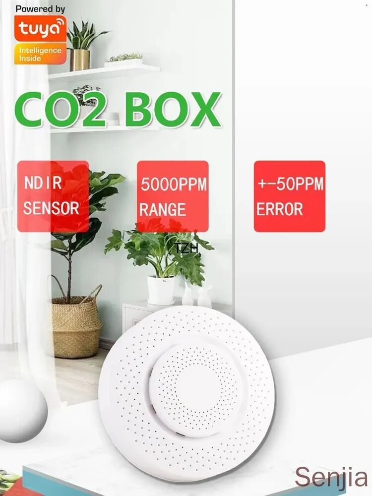 Умный воздушный бокс CO2 Tuya Wi-Fi, профессиональное устройство для обнаружения диоксида углерода, высокоточный NDIR, с функцией Smart Life, работает с Alexa Google Home