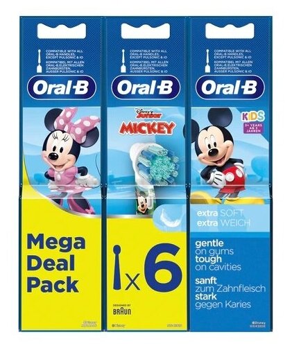 Насадка Oral-B Kids Mickey для электрической щетки, красный, 6 шт. (3х2)