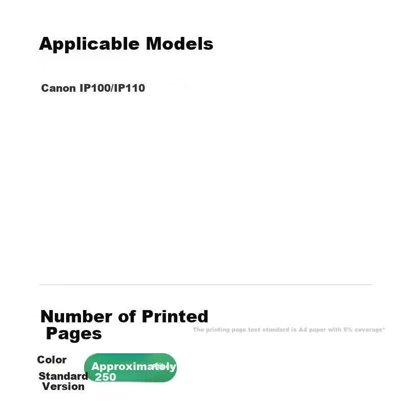 Совместимый картридж Caige для Canon IP110 TR150 TR160 с цветной печатью 250 страниц Цвет：Монохромная цветная картридж,