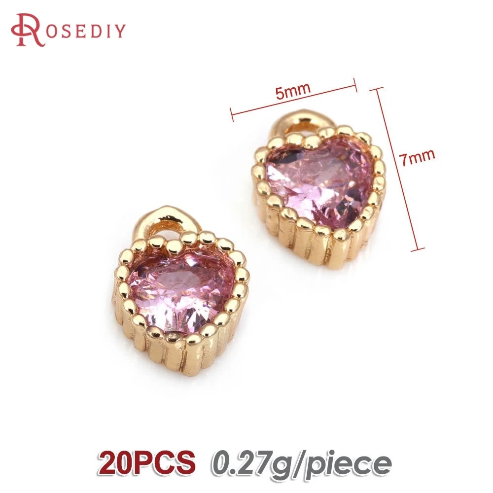 Шармы-подвески сердце Rosediy латунь циркон 18К золото 42895-Pink