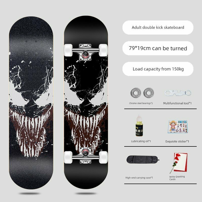 Скейтборд для начинающих детей 25 Venom, короткий лист, 4 колеса, уличное использование, графический рисунок