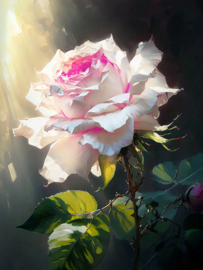 Белая роза на холсте 30x40 см, PC 60208
