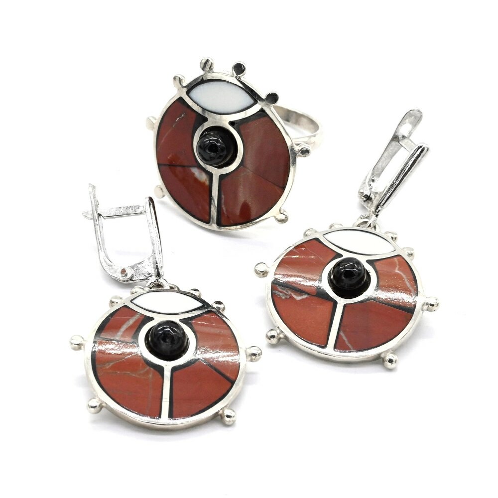 Комплект бижутерии Радуга Камня: кольцо, серьги