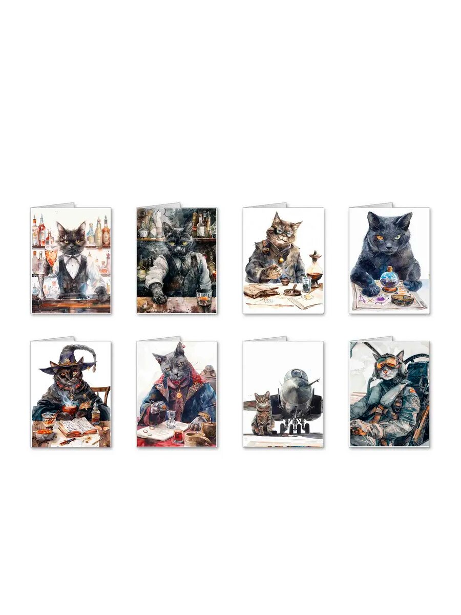 Кот Корат Пилот, Открытки с конвертом 8шт
