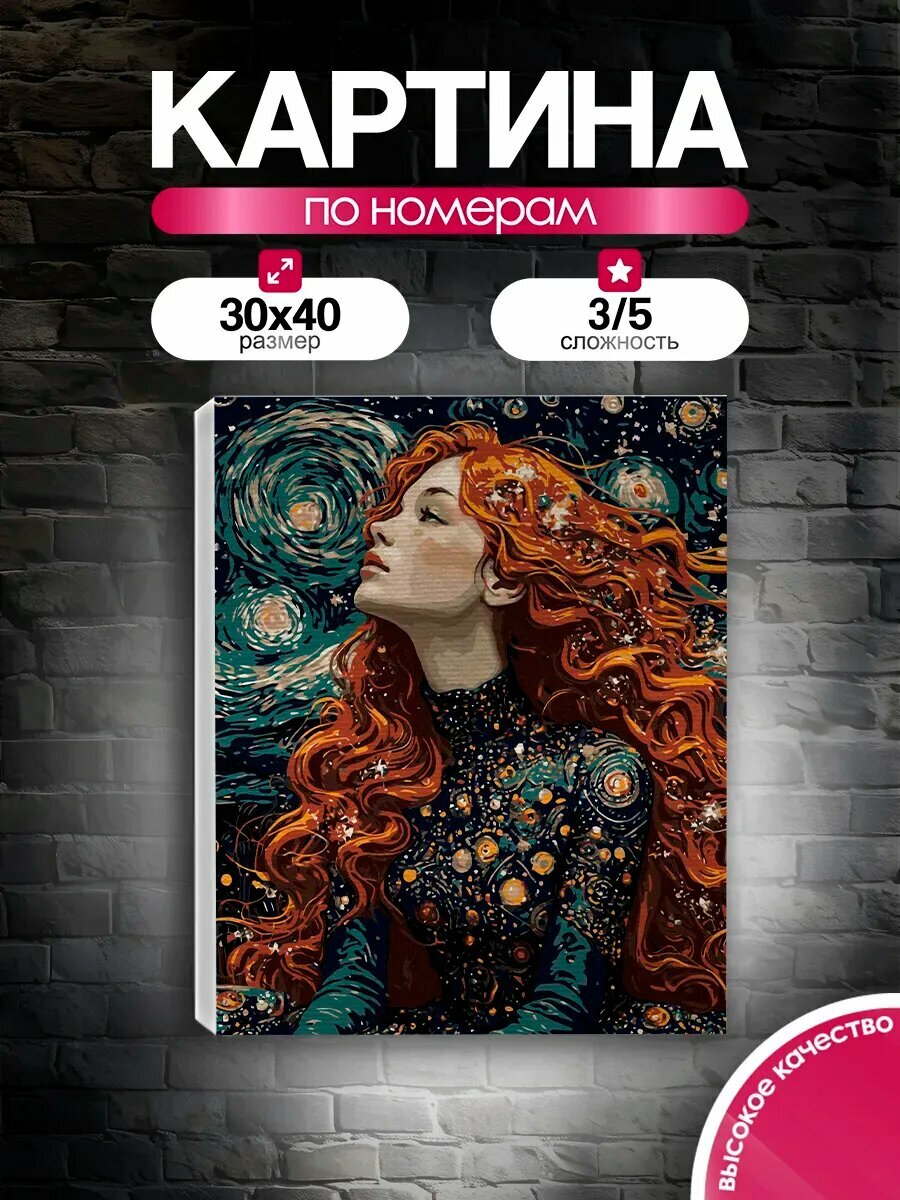 Картина по номерам 30x40 Звездная ночь Рыжая