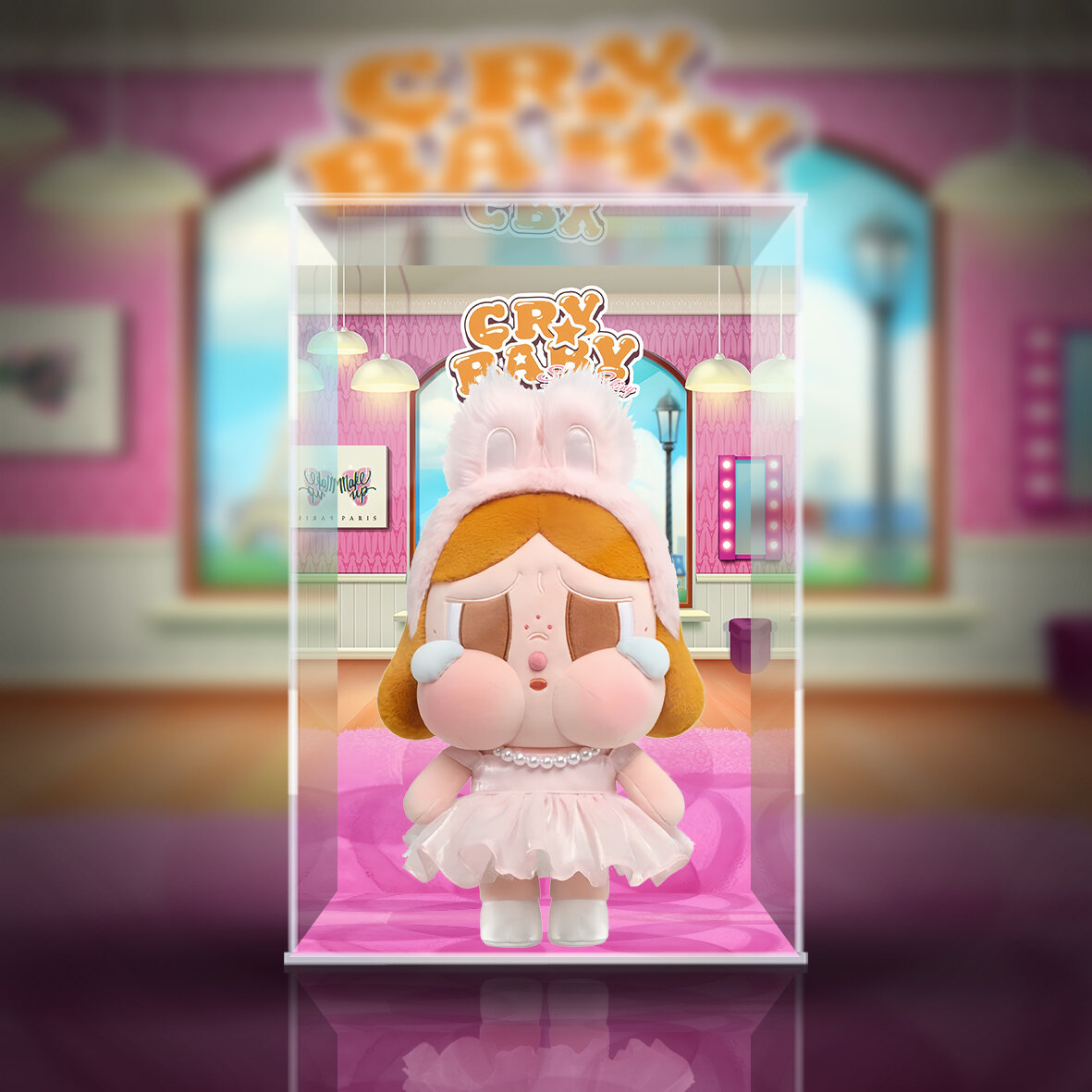 Pop Mart Crybaby Shiny Shiny Розовый Дисплей-коробка с зеркальной задней покраской, сборная интерлок-структура,
