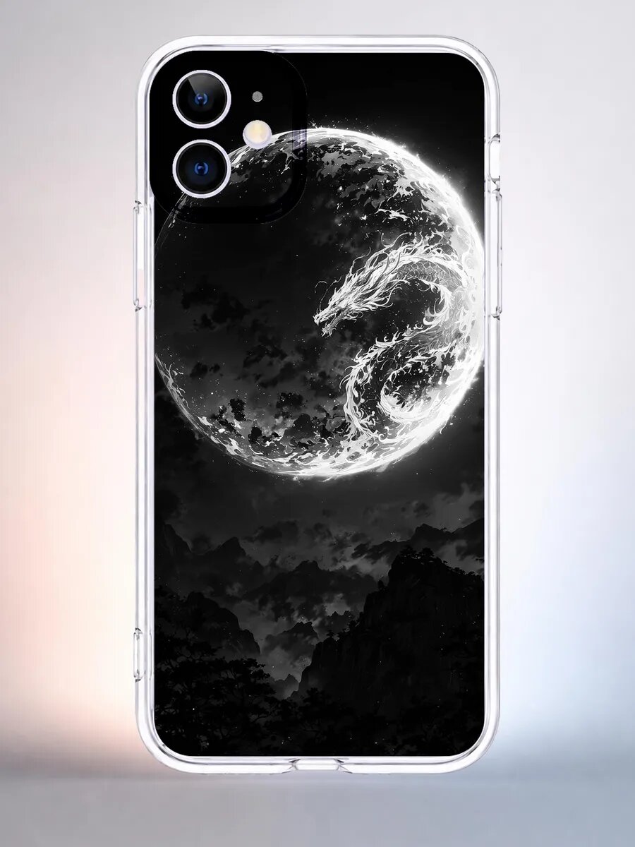 Чехол iPhone 11 дракон и луна силиконовый
