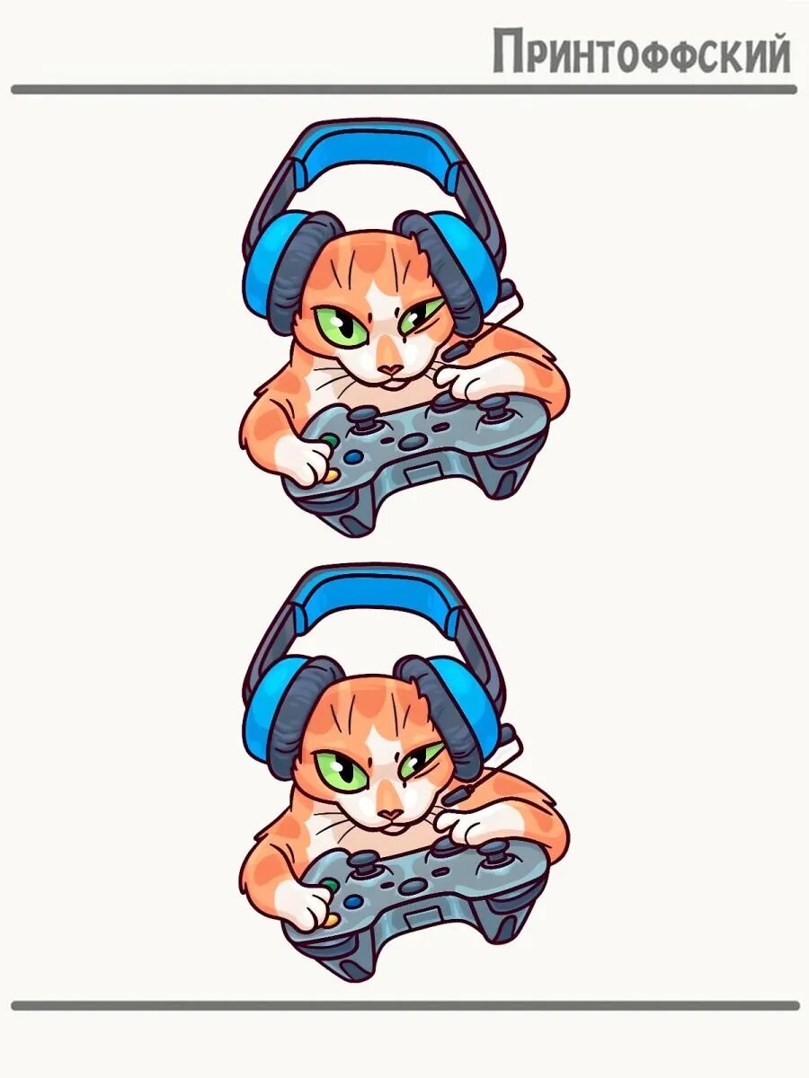 2-е (Две) Термонаклейки Кот геймер