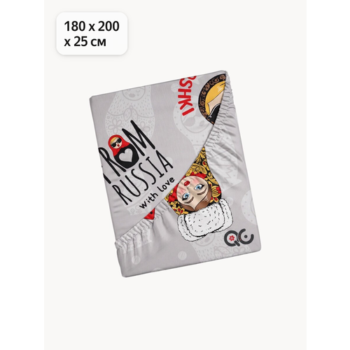 Простыня на резинке Uniqcute 180х200х25 см, Поплин, хлопок 100%, Матрешка, Russian Girls