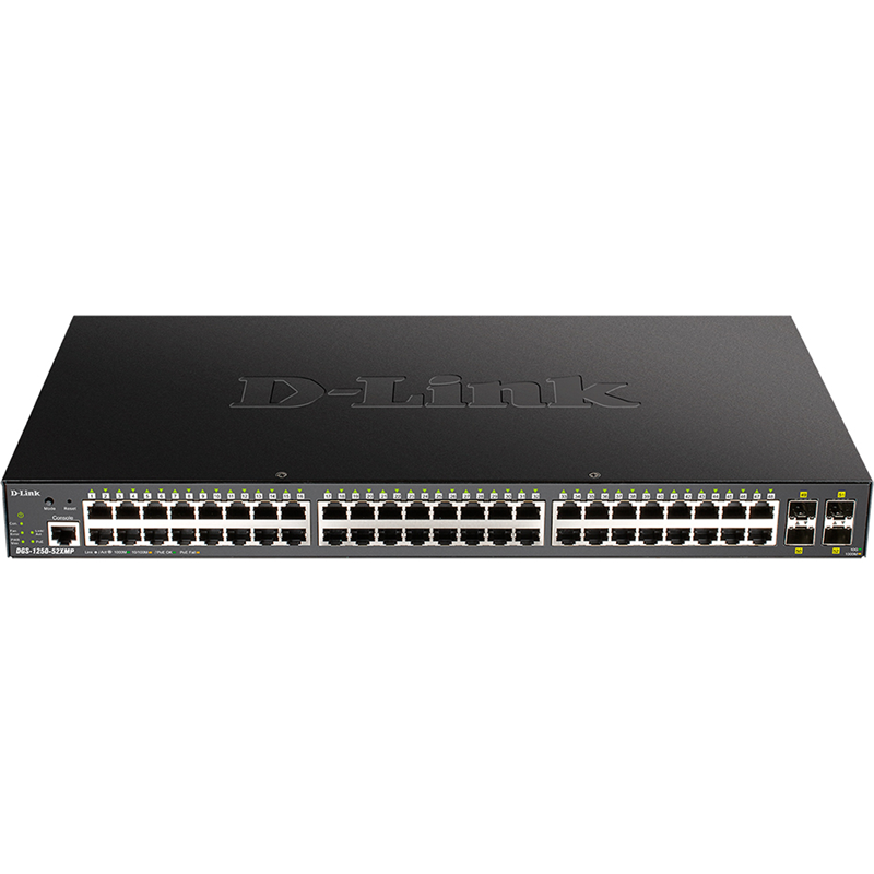 Коммутатор D-Link DGS-1250-52XMP смарт L2, 48 портов PoE 1 Гбит/с, 4 SFP+ 10 Гбит/с, 370 Вт DGS-1250-52XMP/A1A