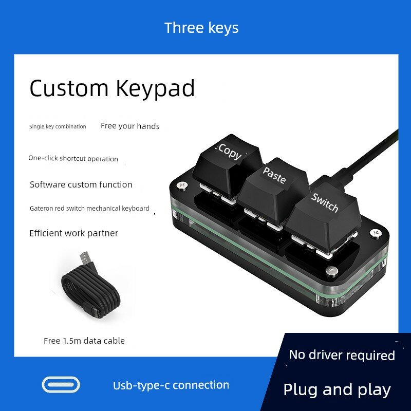 Клавиатура с механическими переключателями Blue Switch, 3 клавиши, черный, проводная, для