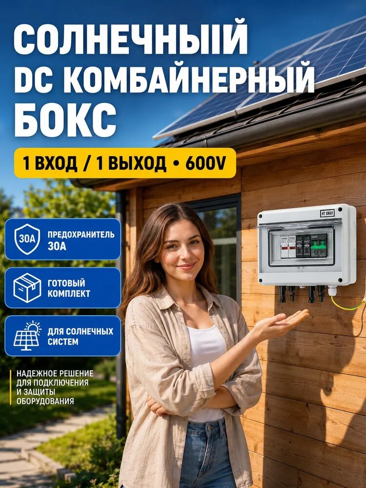Солнечный PV комбайнер постоянного тока 600В, 1 вход 1 выход, предохранитель 30А, водонепроницаемый распределительный щит фотоэлектрики