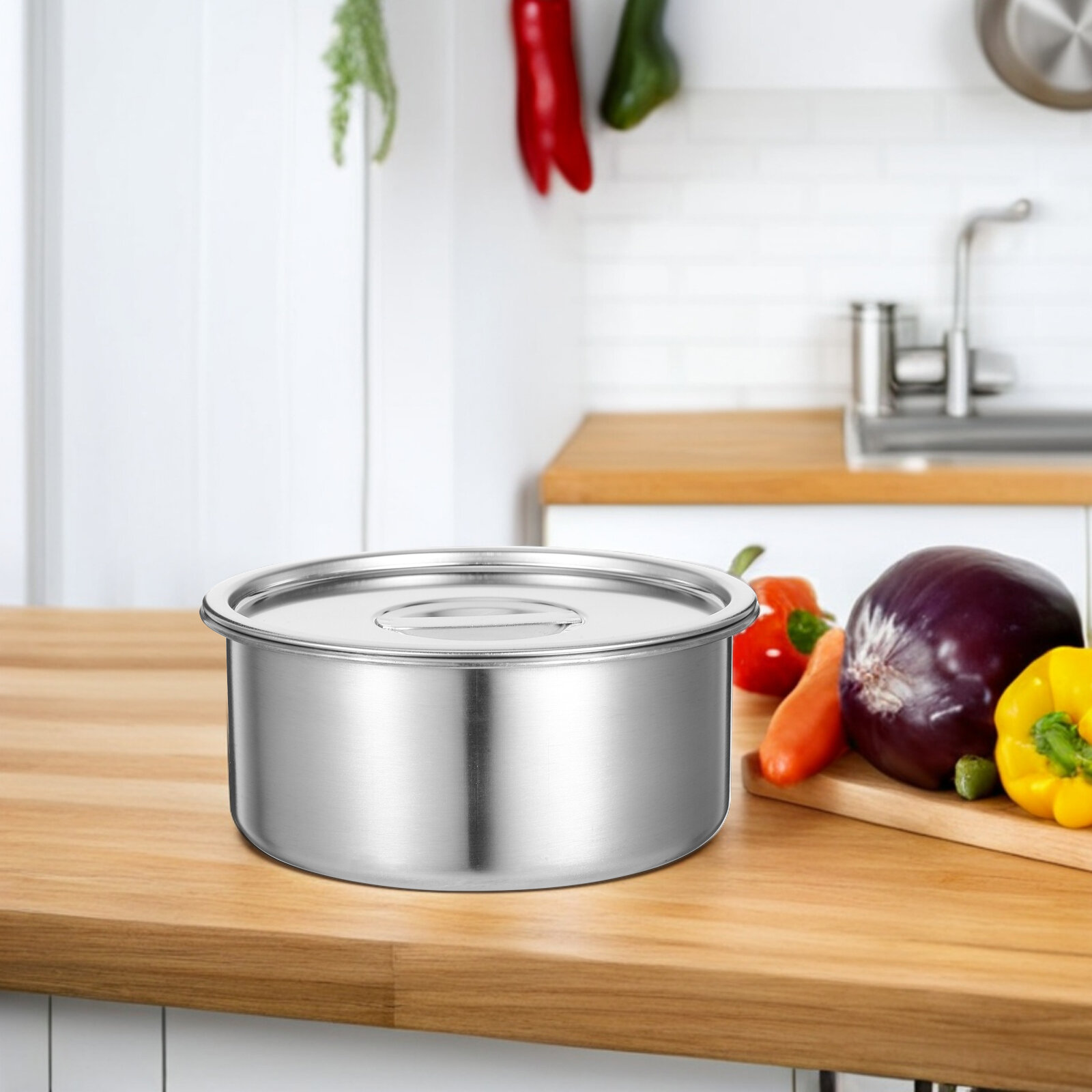 Стальная миска с крышкой для супа и парового яйца, многофункциональная, 14.00x14.00x6.00см