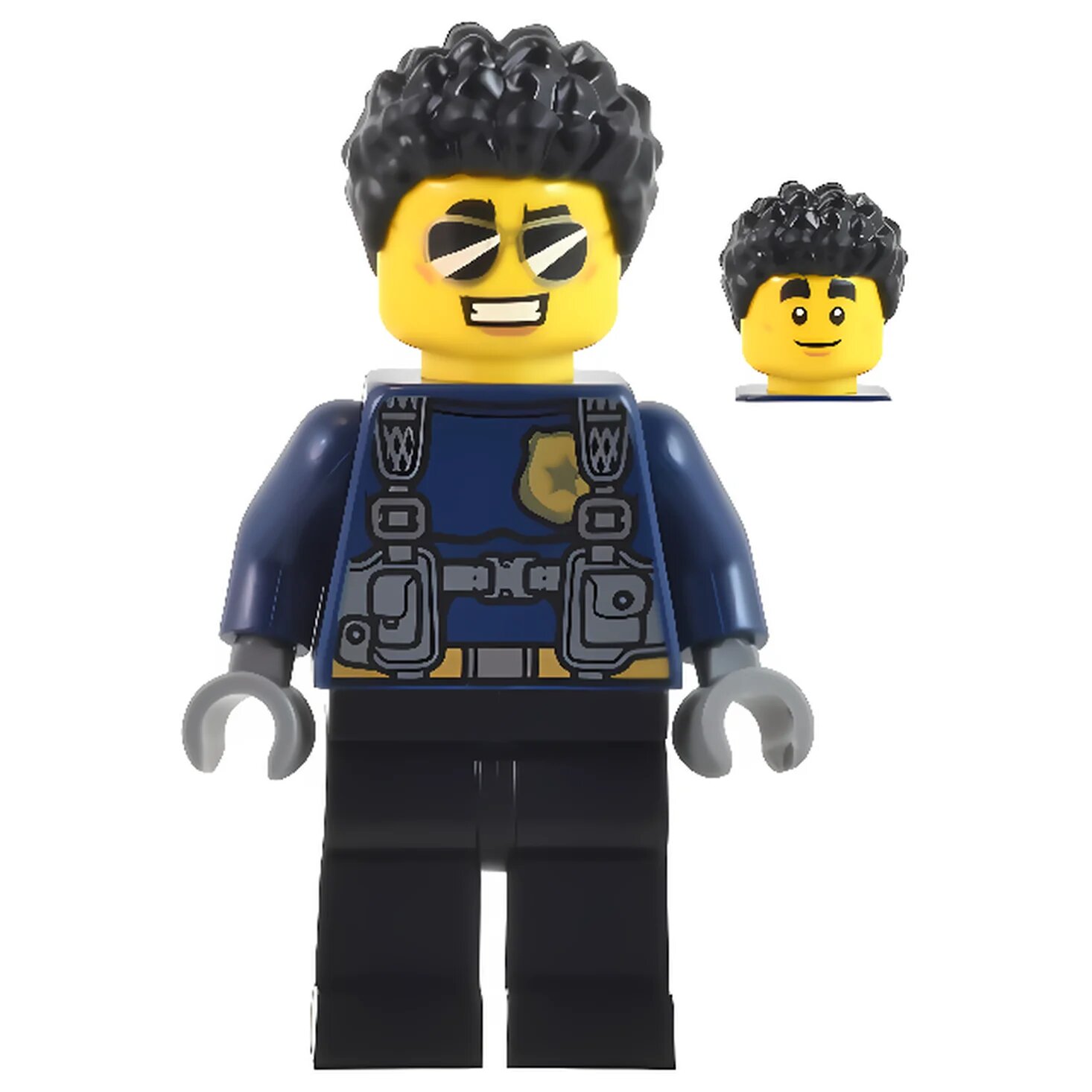 Минифигурка Lego City Police Officer - Male, Dark Blue Shirt with Harness, Black Legs, Black Coiled Hair, Sunglasses (Duke DeTain) cty1042 N