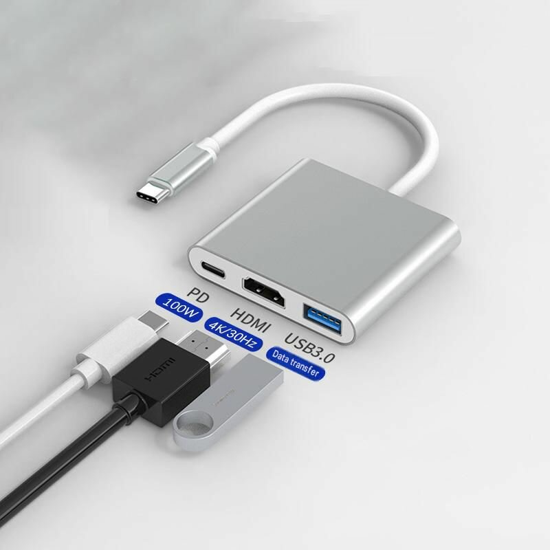 Универсальная докстанция TypeC HDMI 3в1 для телевизоров и проекторов концентратордокстанция расширения