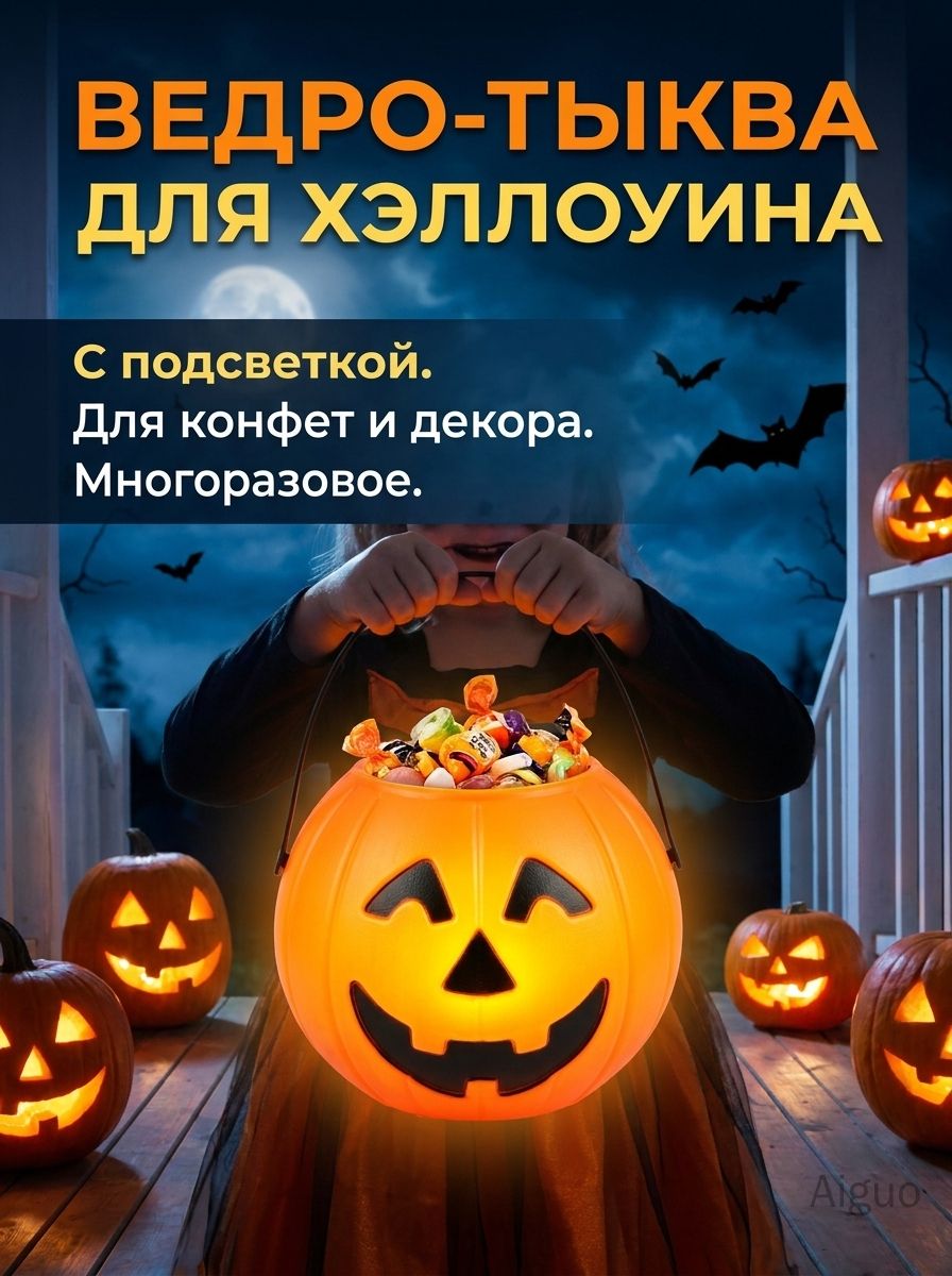 Детское ведро для Хэллоуина с крышкой, средний размер