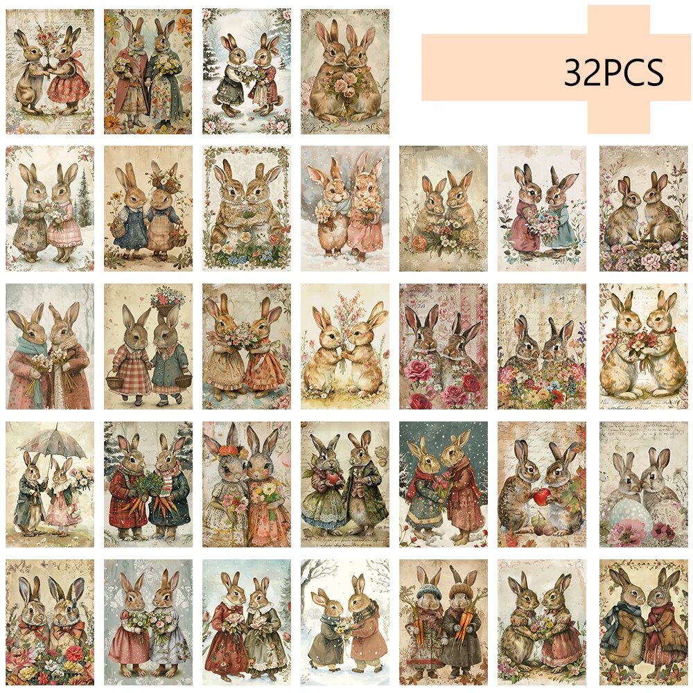 32 шт. винтажные открытки с кроликами