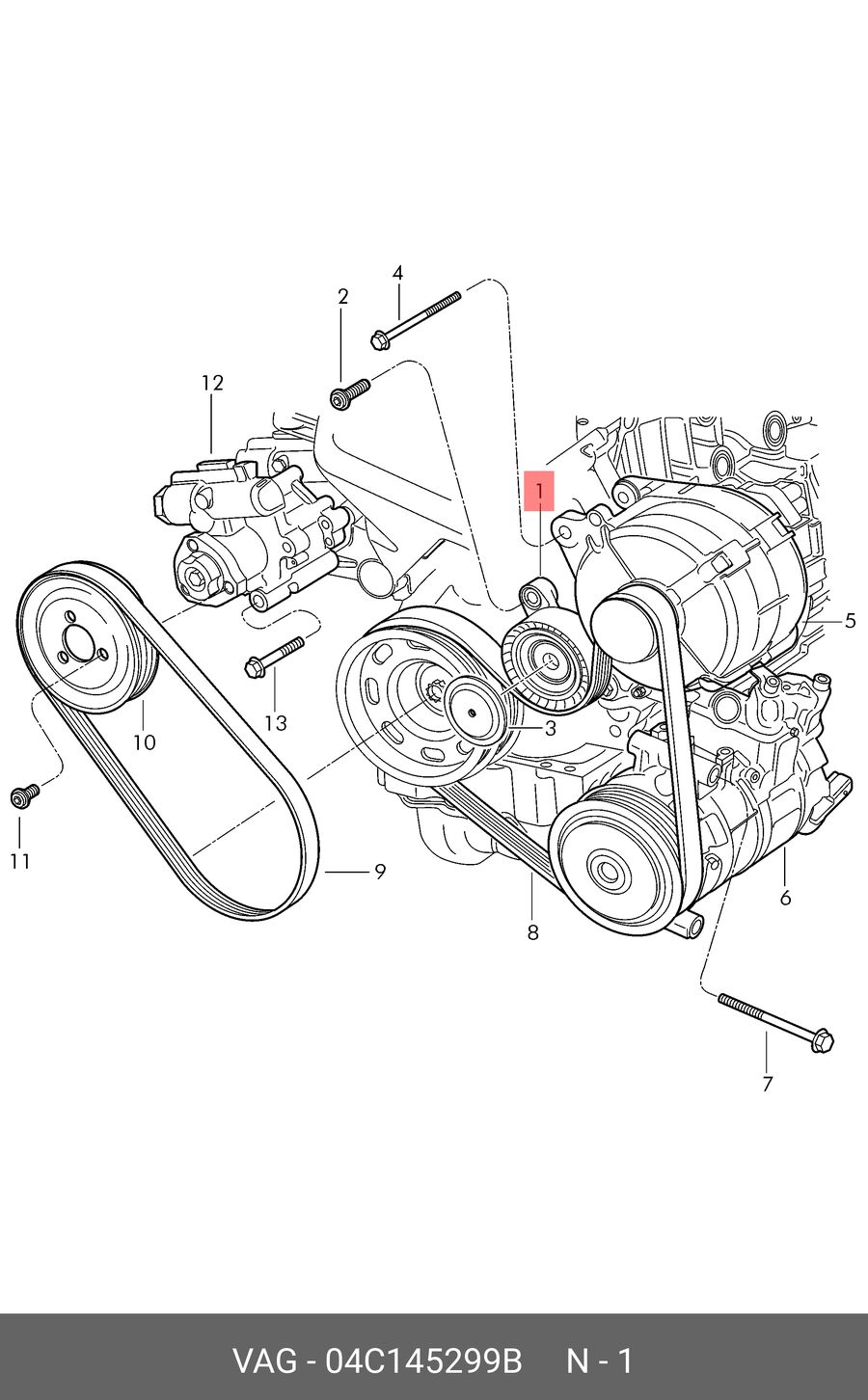 Натяжной ролик vw polo 2015-2018 (VAG 04C145299B)