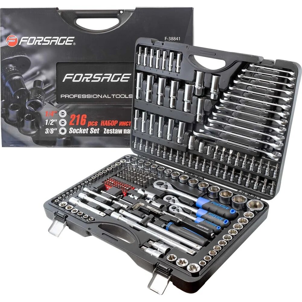 Forsage Набор инструментов 216 предметов 1/4", 3/8", 1/2" 6гр. F-38841/Premium/(16625)