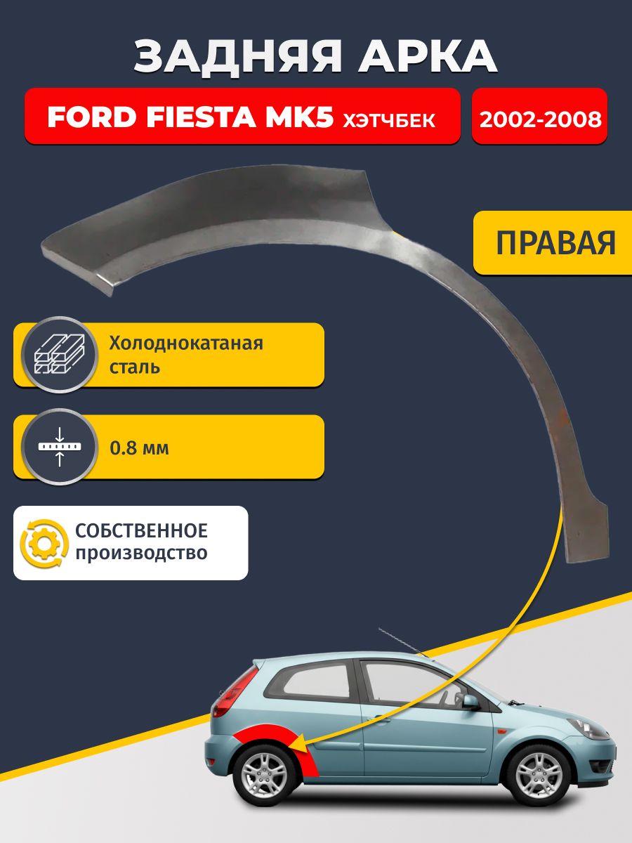 Правая задняя ремонтная арка для автомобиля Ford Fiesta MK5 2002-2008 хэтчбек 5 дв (Форд Фиеста). Холоднокатаная сталь 0,8мм.