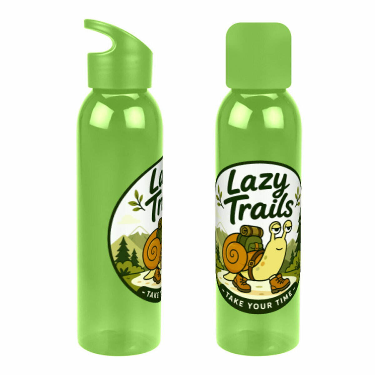Бутылка для воды «Улитка-турист с надписью Lazy Trails» (зеленый)