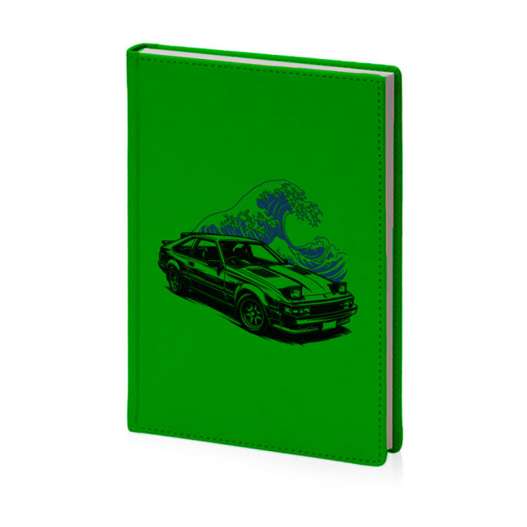 Ежедневник «Toyota Celica на фоне волн в японском стиле» (зеленый)