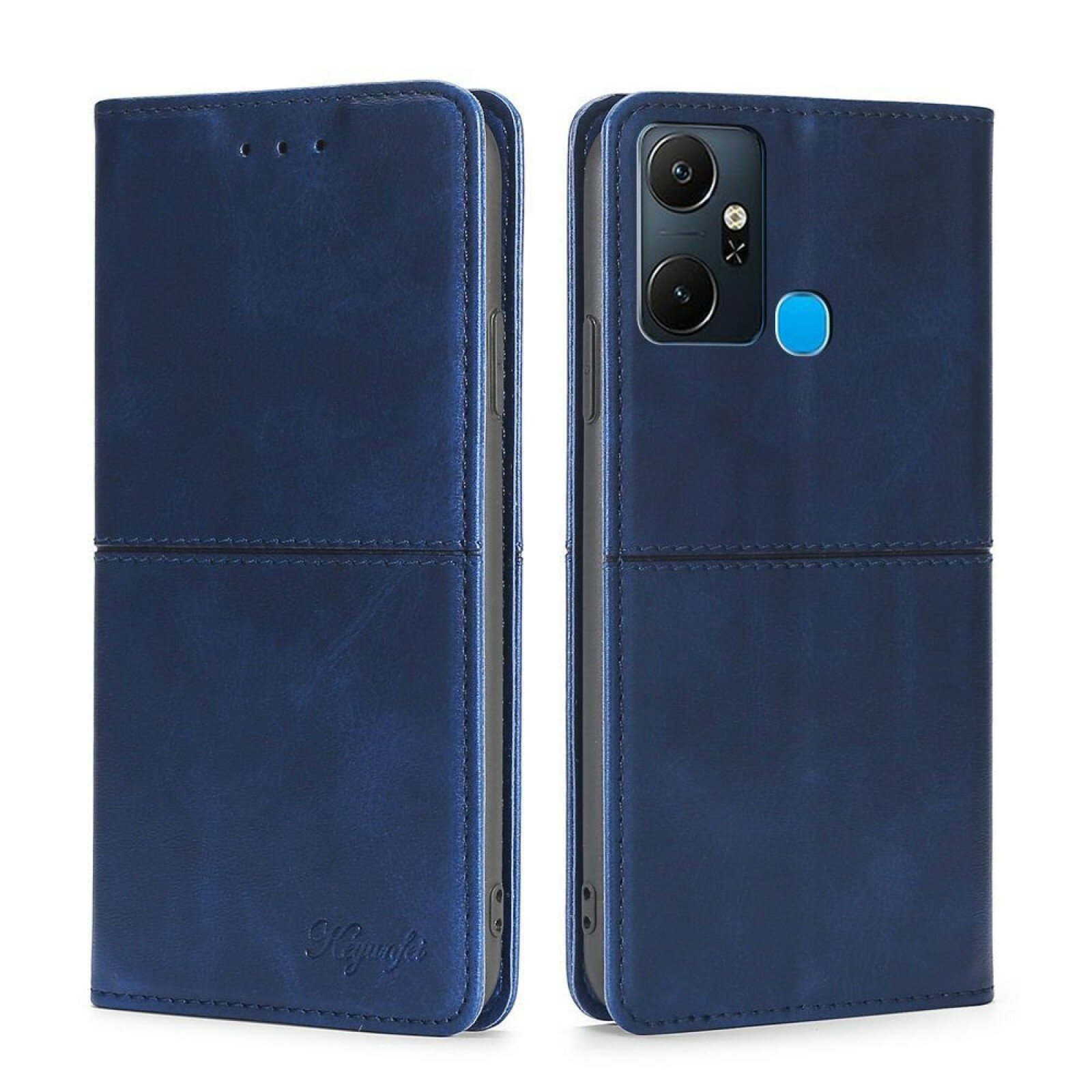 Чехол-книжка MyPads для Infinix Smart 6 Plus из натуральной воловьей кожи, синий