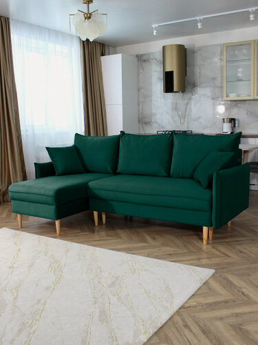 Изображение товара Диван-кровать угловой Фьорд с оттоманкой зеленый, левый угол, механизм Тик-так, 216х145х95 см