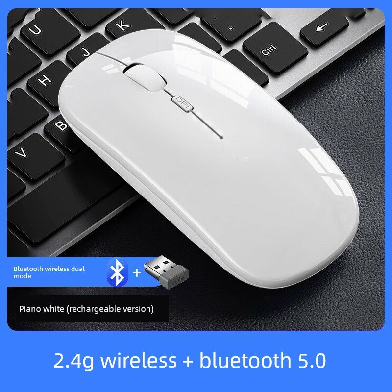 Флажок Белый Перезаряжаемая беспроводная мышь с Bluetooth 5.0 и 2.4G, 90-дневная батарея, тихая эргономичная, нулевая