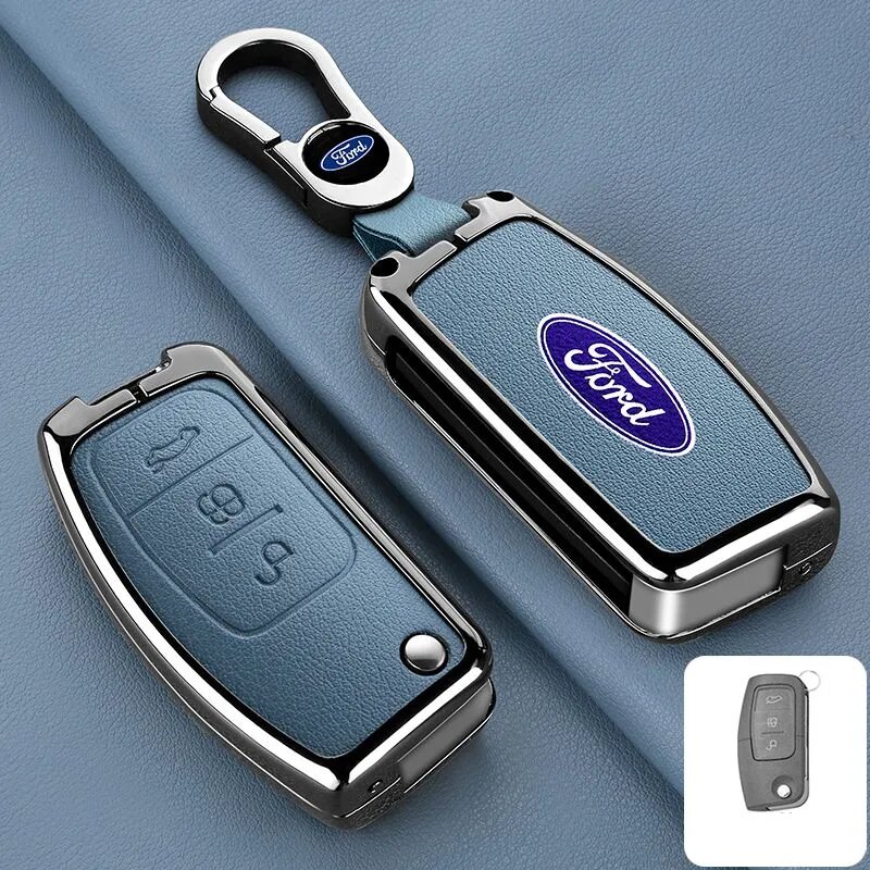 Чехол для автомобильного ключа из кожи и сплава для Форд Ford Focus 2 MK2 Fiesta Mondeo Galaxy Ecosport B-Max C-Max Kuga Escape Falcon, AEYG